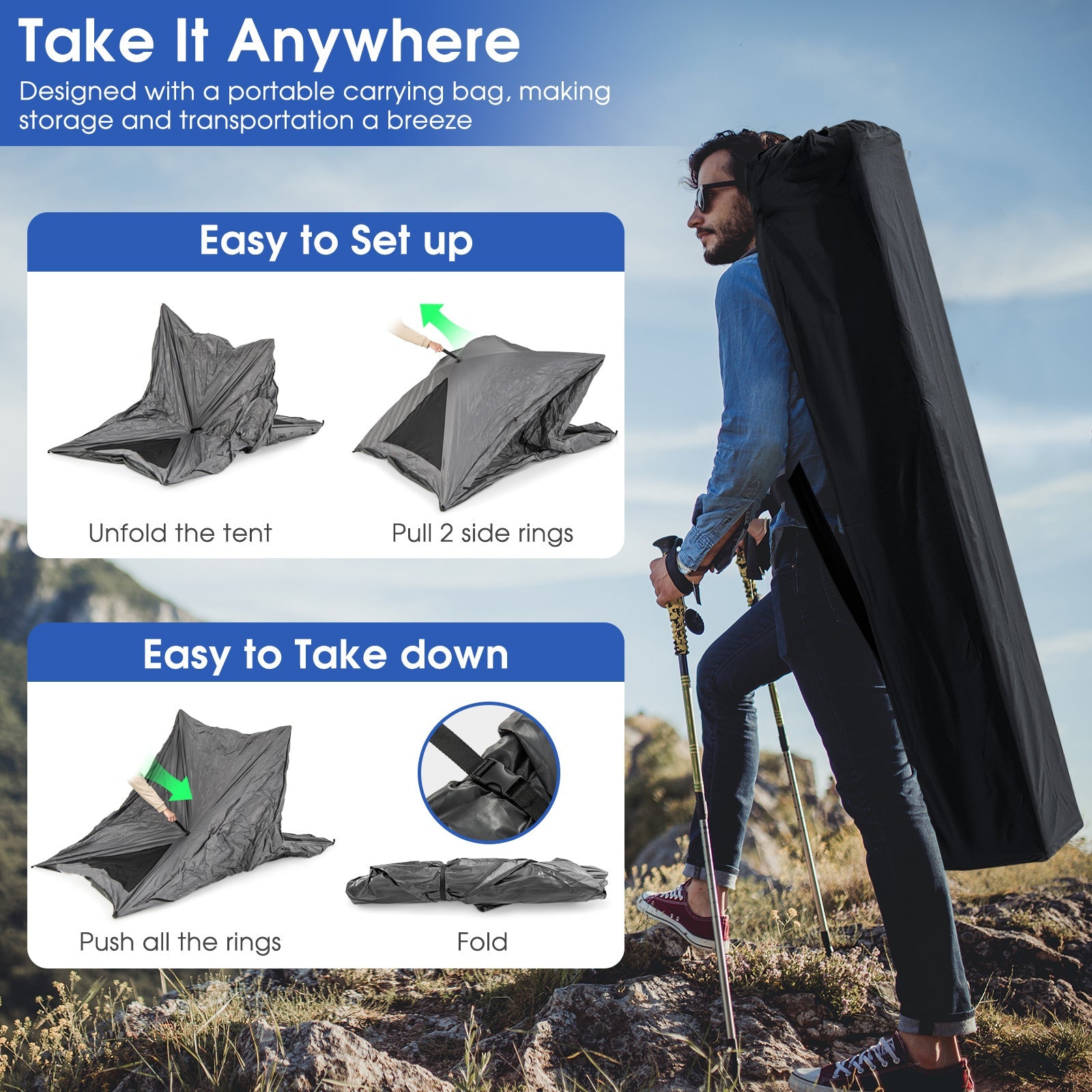 Pop-Up Camping Tent for 2-3 People with Rainfly
