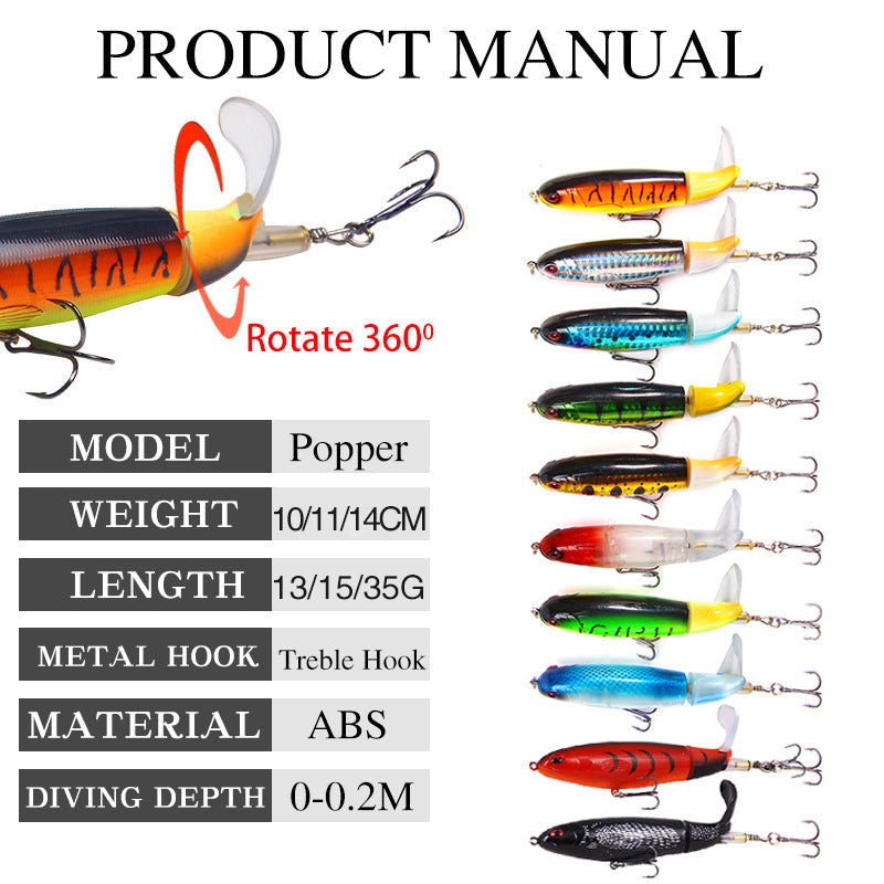 Bait Propeller Tractor Floating Pencil Fishing Lure 15g