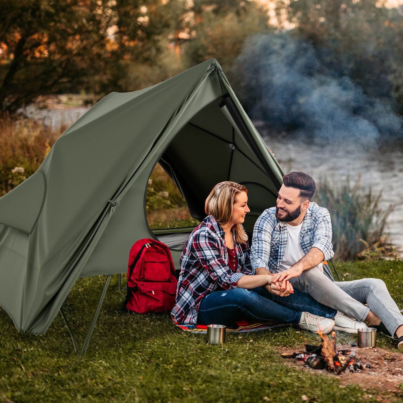 Foldable 2-Person Camping Cot Tent with Wheeled Bag