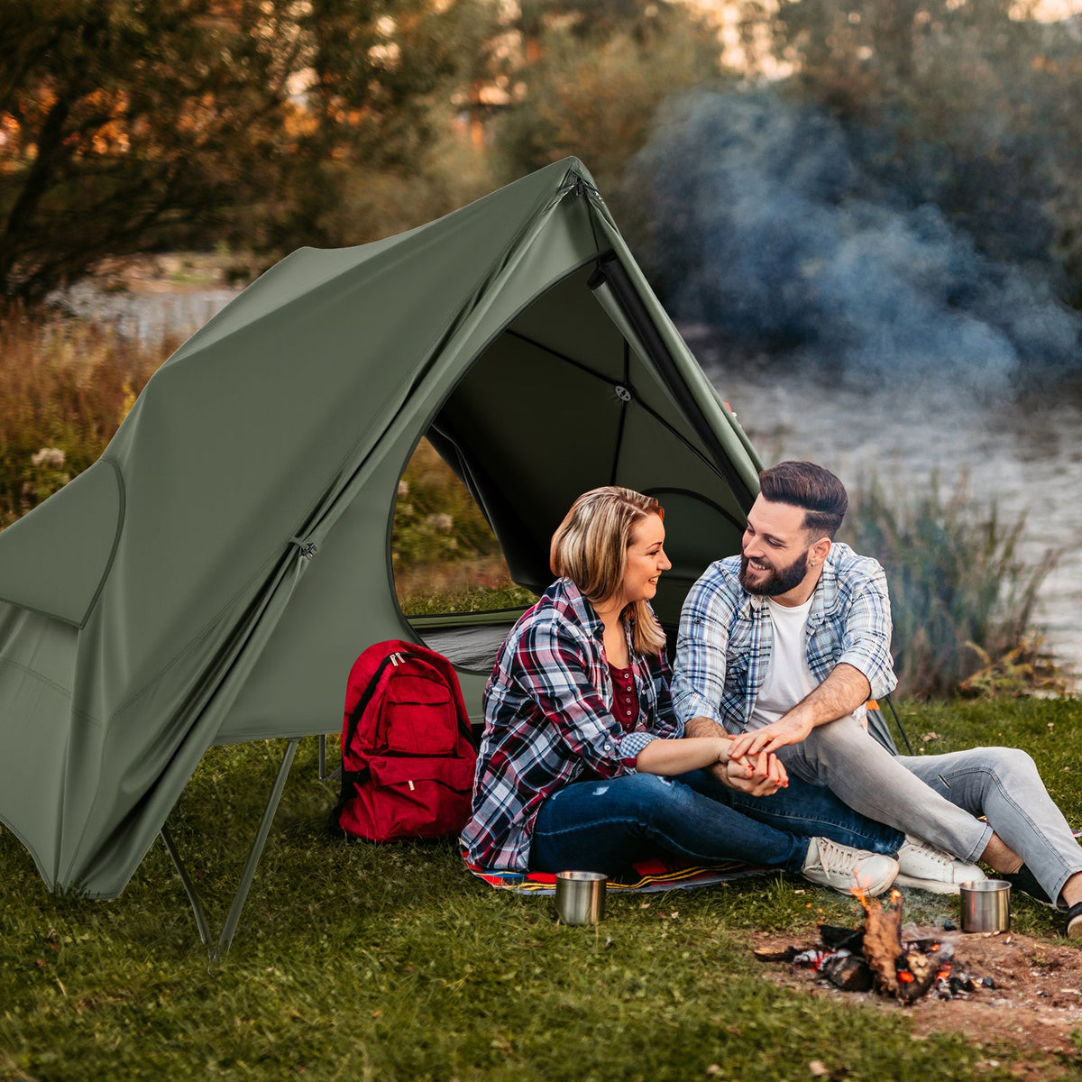 Foldable 2-Person Camping Cot Tent with Wheeled Bag