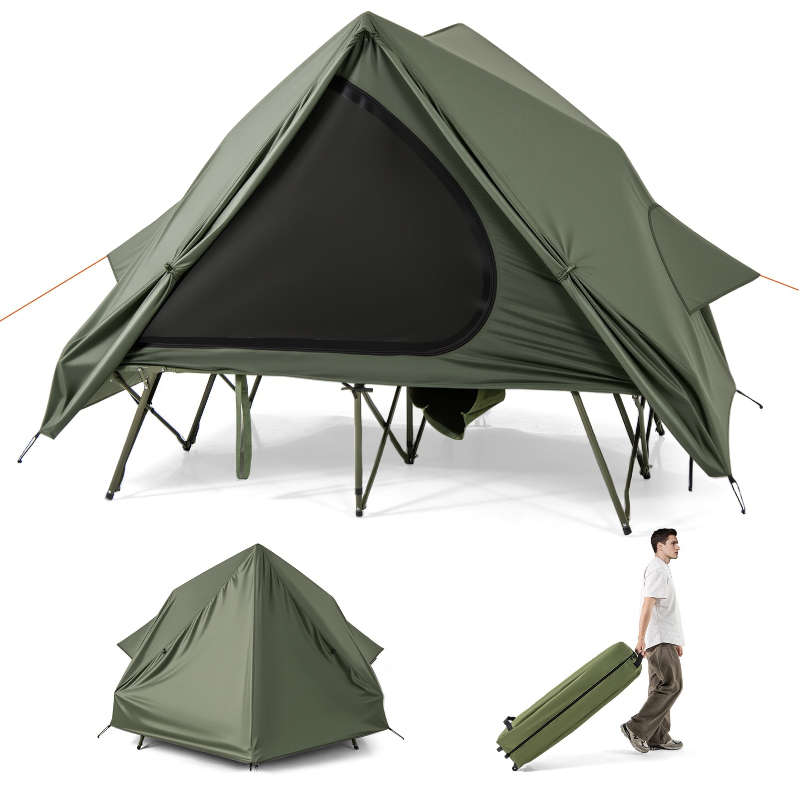 Foldable 2-Person Camping Cot Tent with Wheeled Bag
