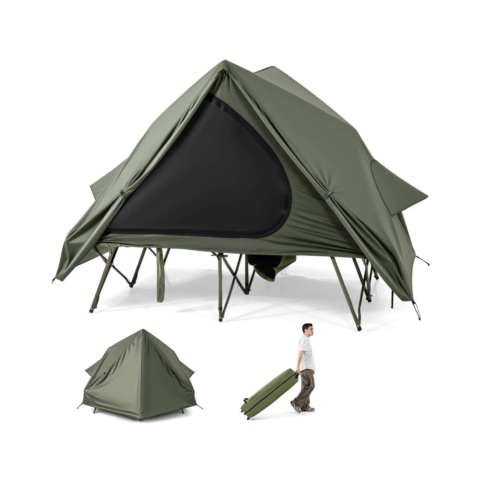 Foldable 2-Person Camping Cot Tent with Wheeled Bag