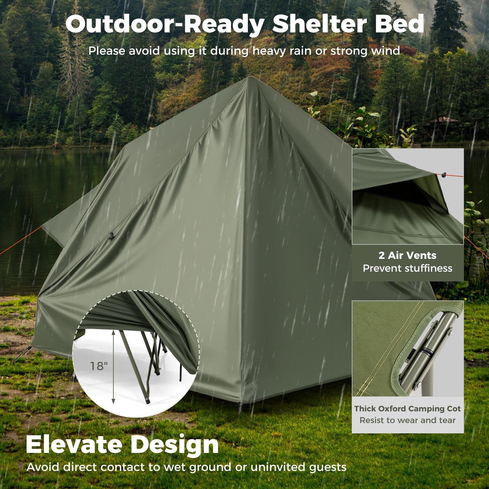 Foldable 2-Person Camping Cot Tent with Wheeled Bag