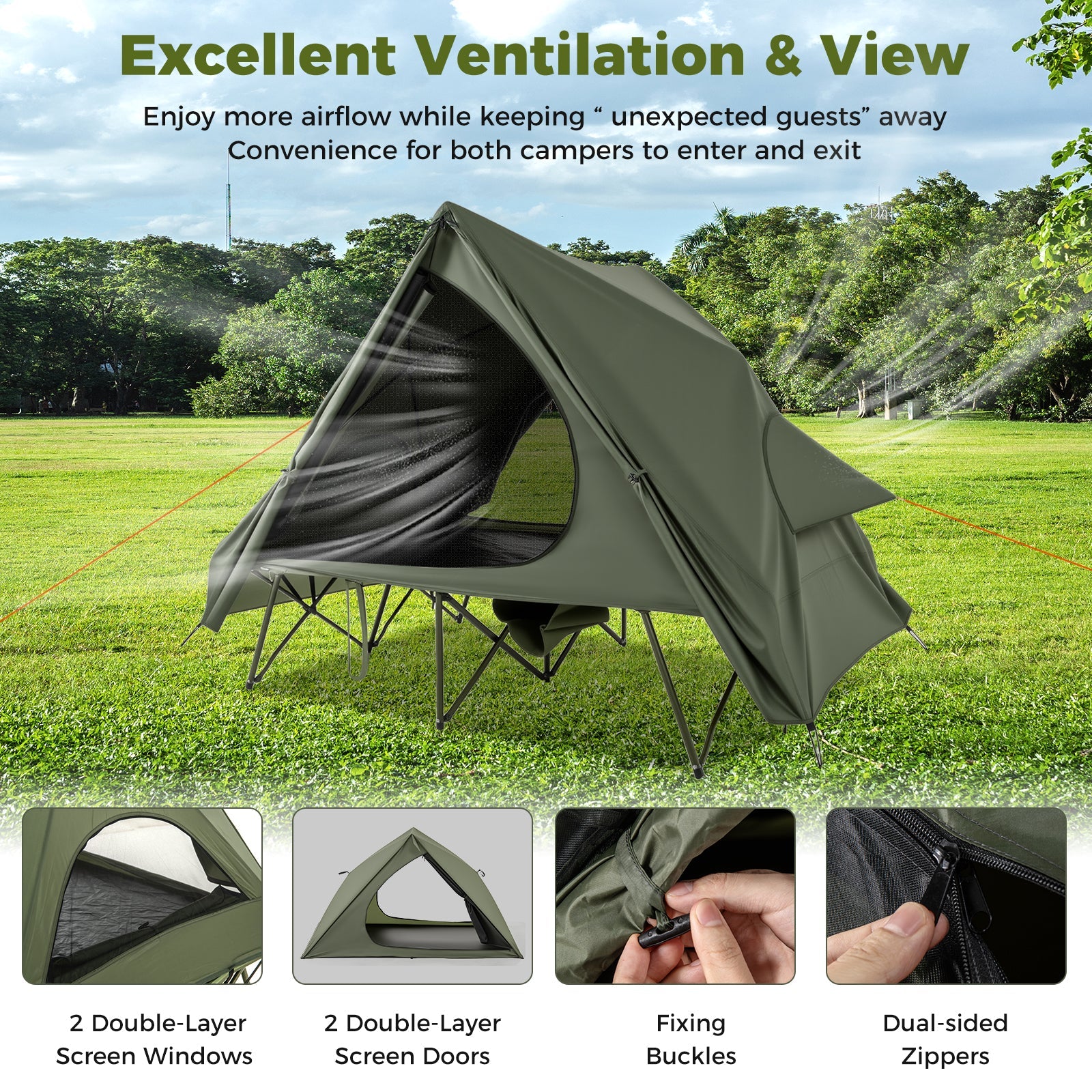 Foldable 2-Person Camping Cot Tent with Wheeled Bag